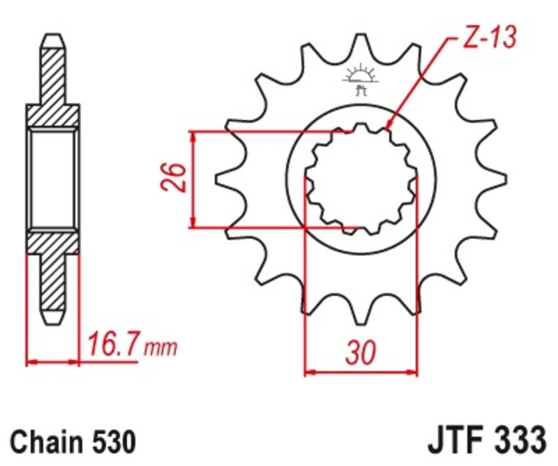 Engrenagens JT Roda dentada 14 dentes de aço padrão não 530 tipo 333 Figura 3