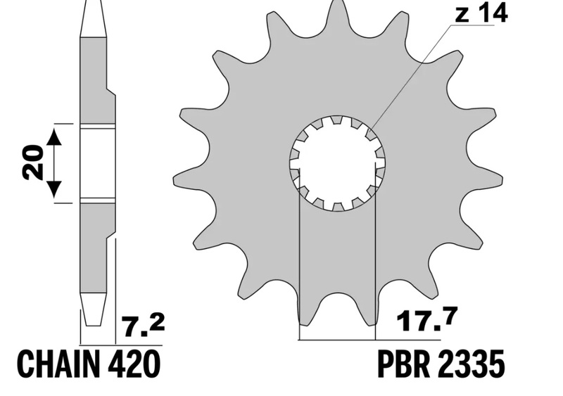 PBR Stålstandard främre kugghjul - 420 Figur 2