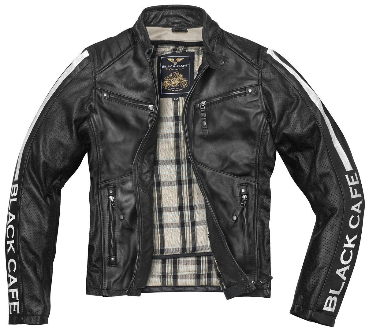 Black-Cafe London Toronto Motorcycle Leather Jacket black/white 60 Figure 3