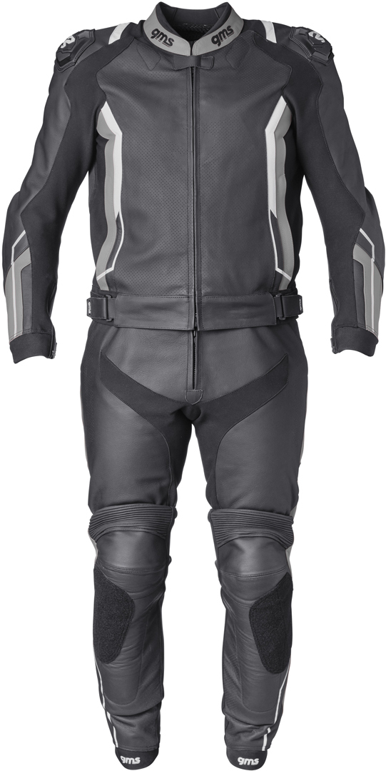 GMS GR-1 Tvådelad motorcykel läder kostym svart/grå/vitt 102 Figur 1