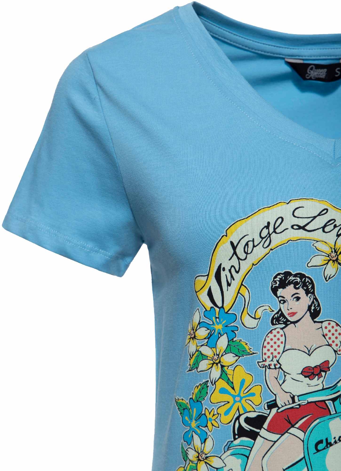 Queen Kerosin Vintage Love T-shirt das senhoras azul XL Figura 3