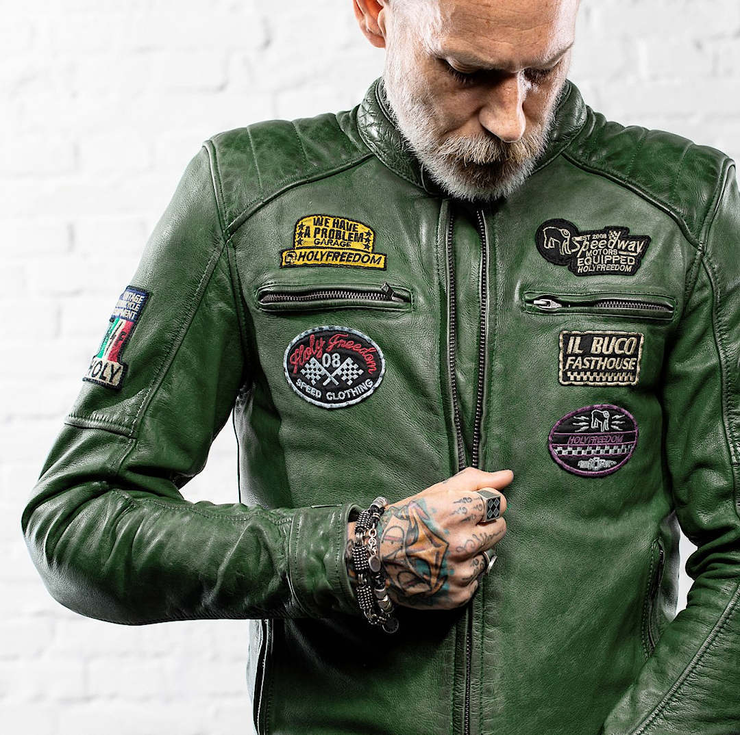 HolyFreedom Zero Evolution Motorcycle Leather Jacket dark green L Figure 7