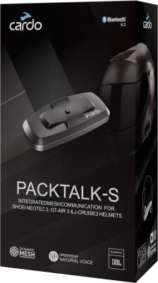 Cardo Packtalk-S Bluetooth intercom single pack for Shoei Gen 3 helmets